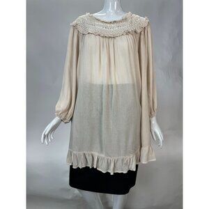 Indigo Soul Natural Rayon & Cotton Tunic With Crochet Yoke & Ruffle Hem X-Large